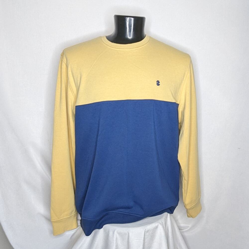 Izod Men's Fleece Pullover Sweater XL Blue Yellow Cozy Winter Classic